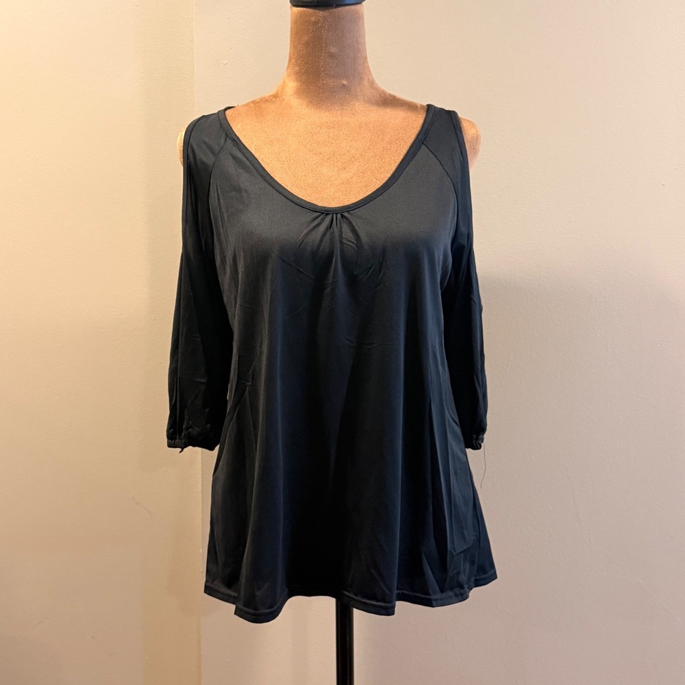 Arden Lunta 3/4 Cold Shoulder Top Women M Black V-Neck Whimsigoth Y2K Romantic